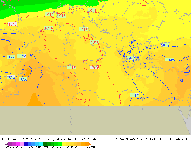 Dikte700-1000 hPa UK-Global vr 07.06.2024 18 UTC
