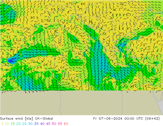 Surface wind UK-Global Fr 07.06.2024 00 UTC