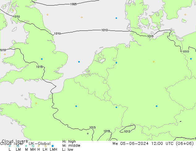 Cloud layer UK-Global mié 05.06.2024 12 UTC