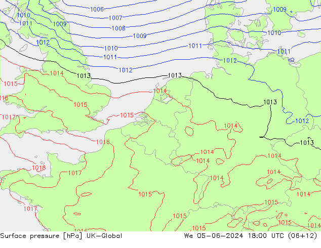 Presión superficial UK-Global mié 05.06.2024 18 UTC