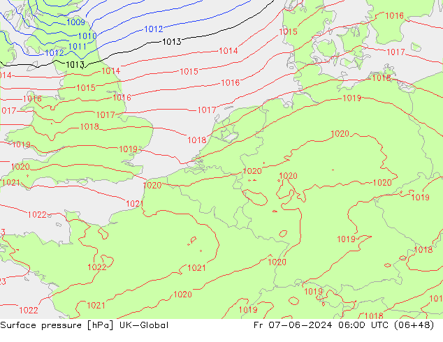 Surface pressure UK-Global Fr 07.06.2024 06 UTC