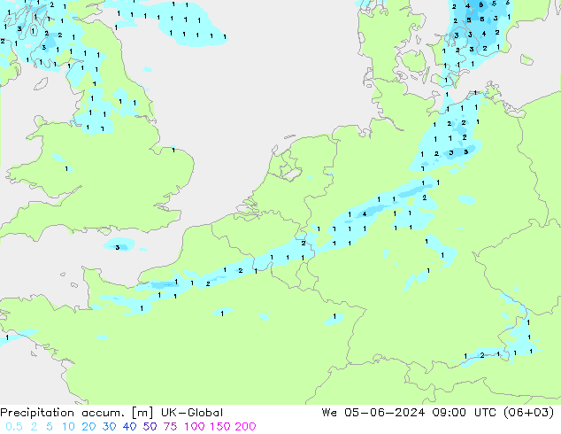 Precipitation accum. UK-Global mer 05.06.2024 09 UTC