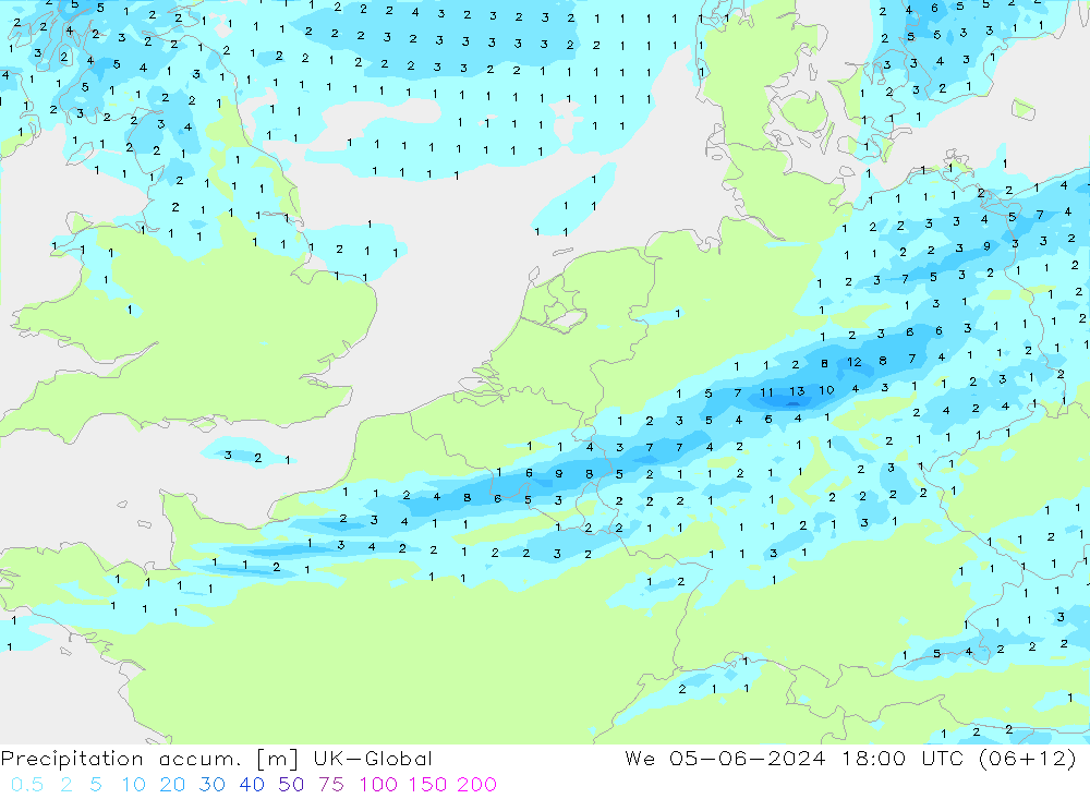 Précipitation accum. UK-Global mer 05.06.2024 18 UTC