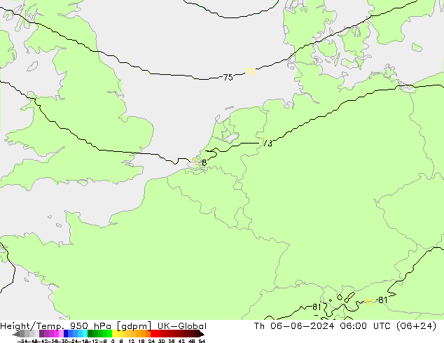 Height/Temp. 950 hPa UK-Global Do 06.06.2024 06 UTC