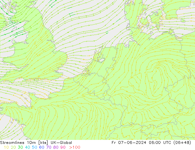 Streamlines 10m UK-Global Fr 07.06.2024 06 UTC