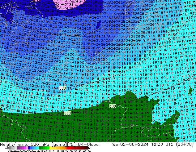 Géop./Temp. 500 hPa UK-Global mer 05.06.2024 12 UTC