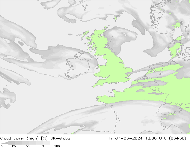 Cloud cover (high) UK-Global Fr 07.06.2024 18 UTC