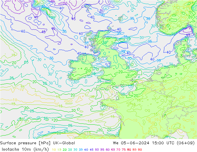 Isotaca (kph) UK-Global mié 05.06.2024 15 UTC