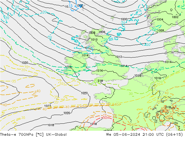 Theta-e 700hPa UK-Global St 05.06.2024 21 UTC