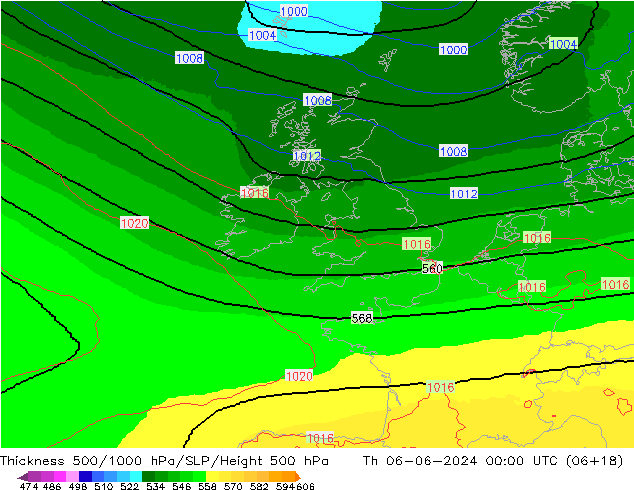 500-1000 hPa Kalınlığı UK-Global Per 06.06.2024 00 UTC