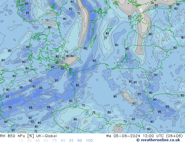 RH 850 гПа UK-Global ср 05.06.2024 12 UTC