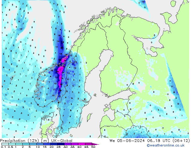 降水量 (12h) UK-Global 星期三 05.06.2024 18 UTC