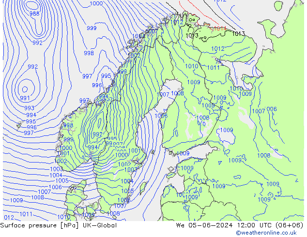 地面气压 UK-Global 星期三 05.06.2024 12 UTC