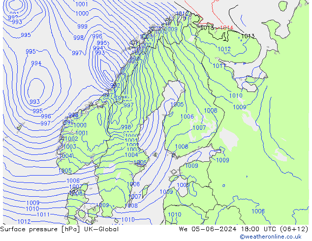 地面气压 UK-Global 星期三 05.06.2024 18 UTC