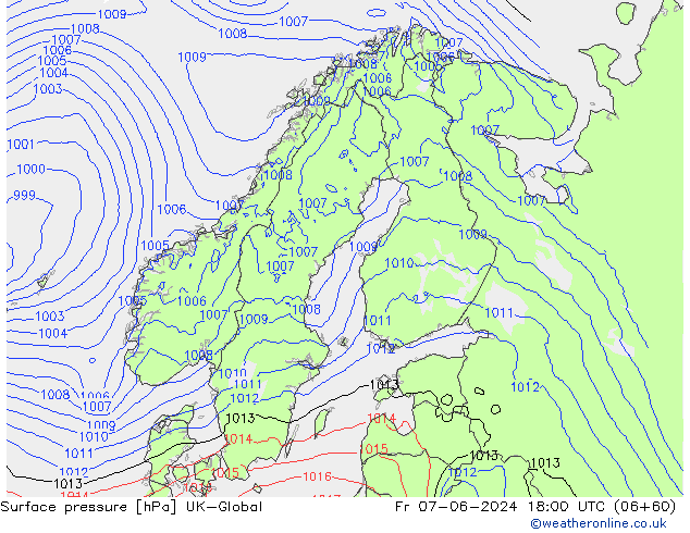 Presión superficial UK-Global vie 07.06.2024 18 UTC