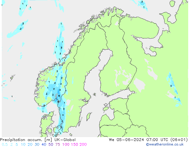 Precipitation accum. UK-Global Qua 05.06.2024 07 UTC