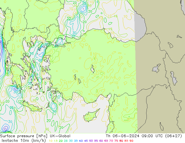 Isotachs (kph) UK-Global Qui 06.06.2024 09 UTC