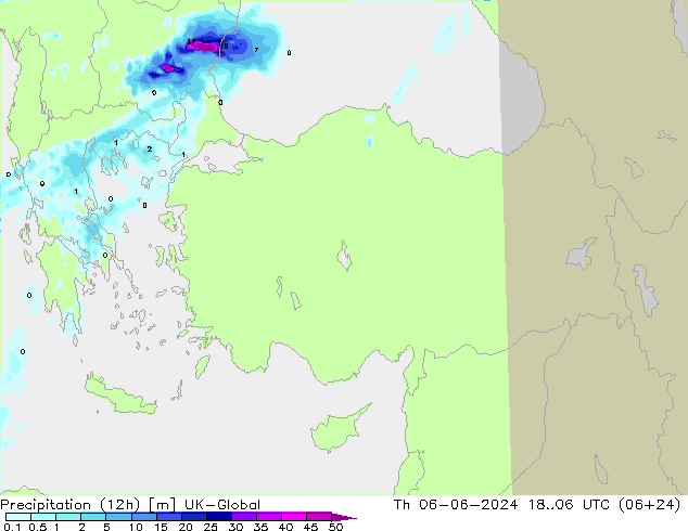 Totale neerslag (12h) UK-Global do 06.06.2024 06 UTC