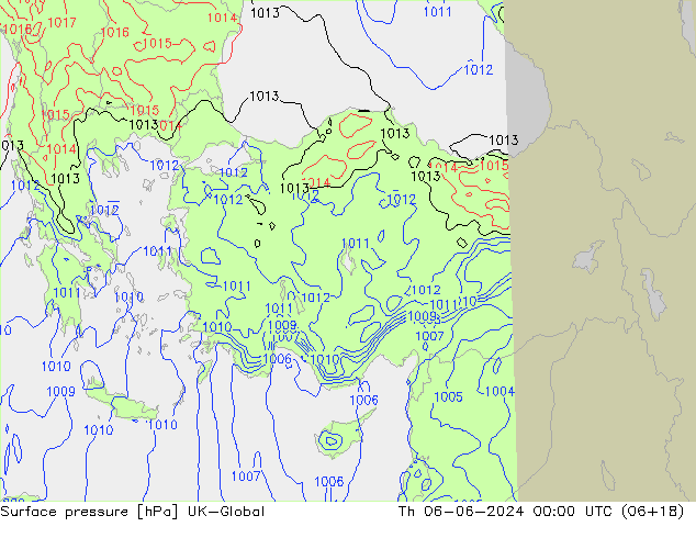 Surface pressure UK-Global Th 06.06.2024 00 UTC