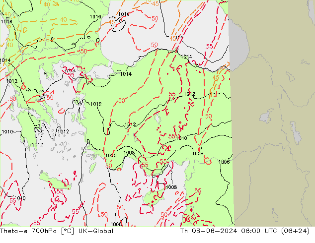 Theta-e 700hPa UK-Global jeu 06.06.2024 06 UTC