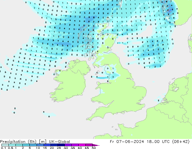 Precipitation (6h) UK-Global Pá 07.06.2024 00 UTC