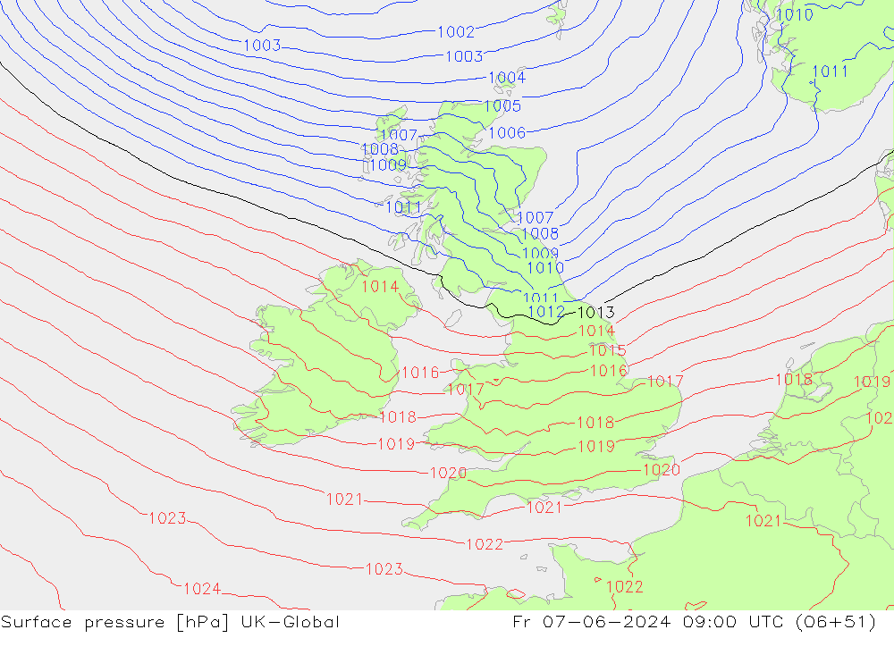 приземное давление UK-Global пт 07.06.2024 09 UTC