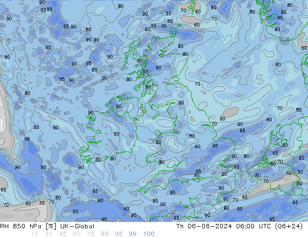 RH 850 hPa UK-Global gio 06.06.2024 06 UTC