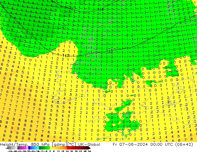 Height/Temp. 850 hPa UK-Global Pá 07.06.2024 00 UTC