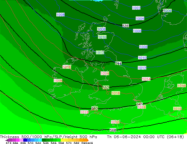 Thck 500-1000hPa UK-Global gio 06.06.2024 00 UTC