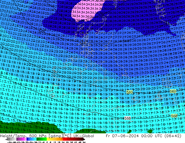 Height/Temp. 500 hPa UK-Global Fr 07.06.2024 00 UTC