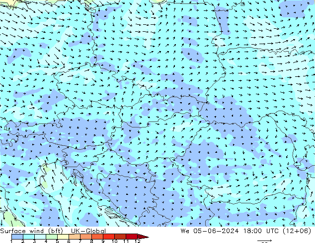 Surface wind (bft) UK-Global St 05.06.2024 18 UTC