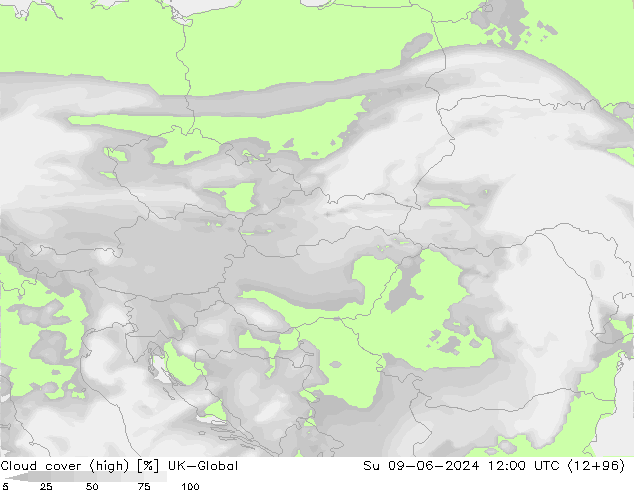 Cloud cover (high) UK-Global Su 09.06.2024 12 UTC