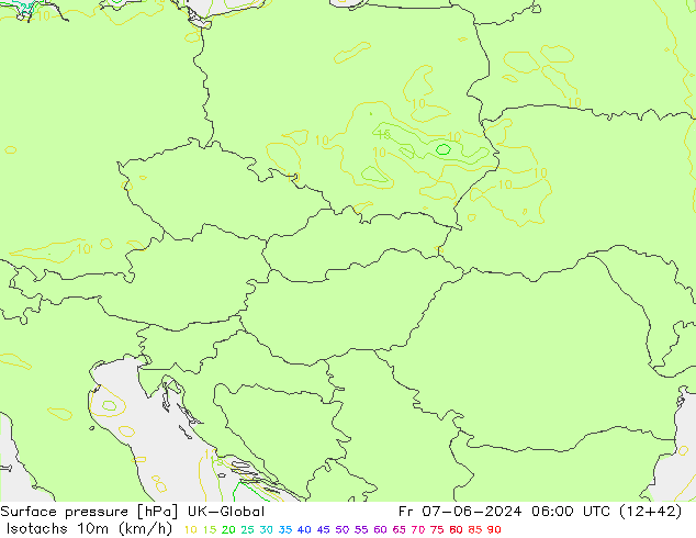 Isotachen (km/h) UK-Global Fr 07.06.2024 06 UTC