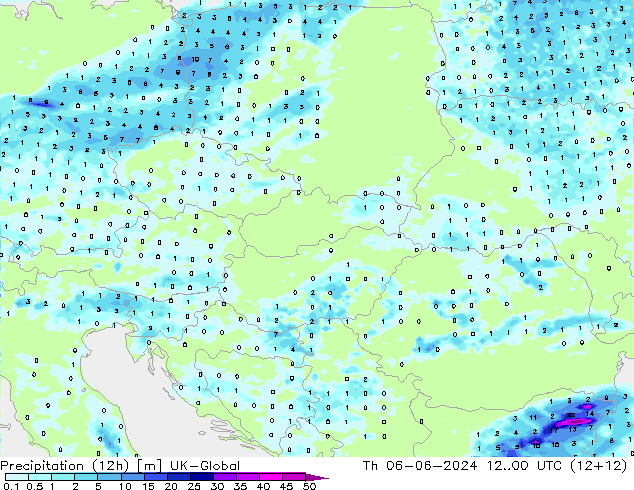 Précipitation (12h) UK-Global jeu 06.06.2024 00 UTC