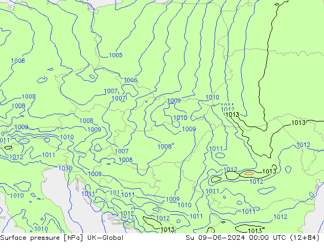 Surface pressure UK-Global Su 09.06.2024 00 UTC