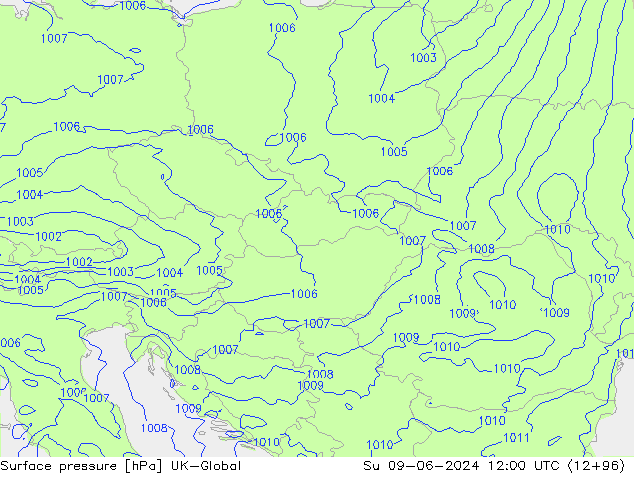 Atmosférický tlak UK-Global Ne 09.06.2024 12 UTC