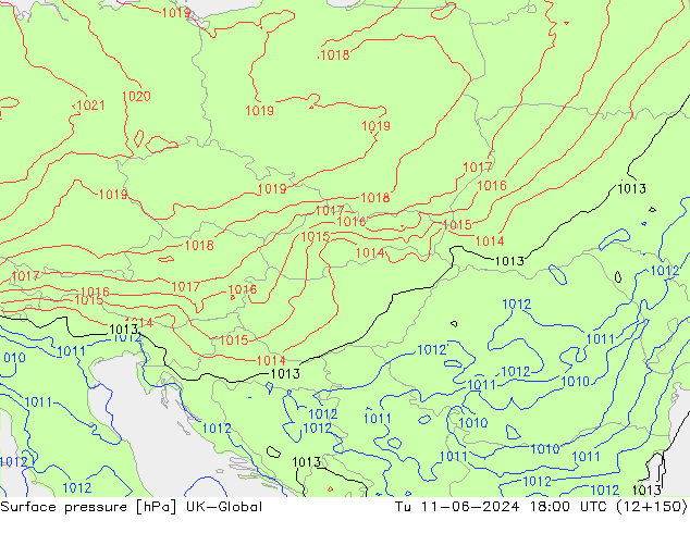 Surface pressure UK-Global Tu 11.06.2024 18 UTC