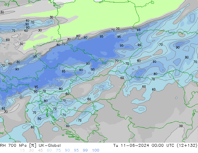 RH 700 hPa UK-Global Tu 11.06.2024 00 UTC