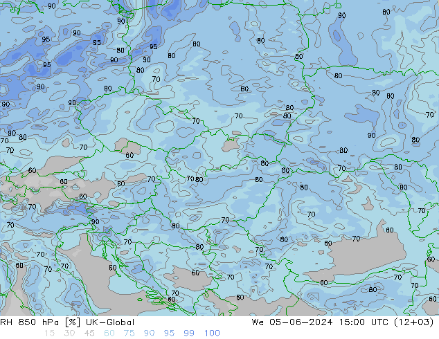 RH 850 hPa UK-Global śro. 05.06.2024 15 UTC