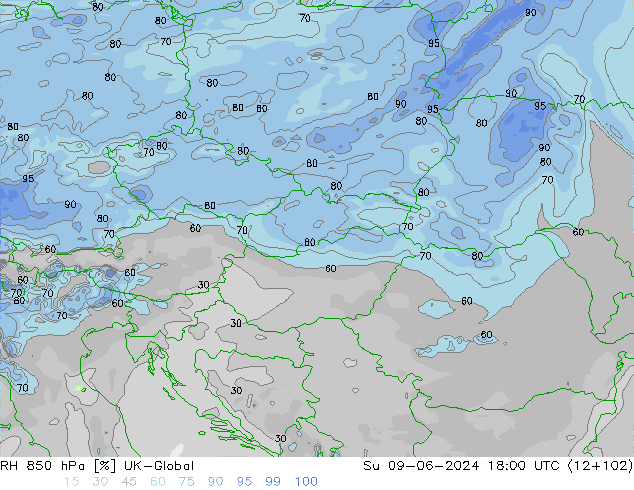 RH 850 hPa UK-Global Dom 09.06.2024 18 UTC