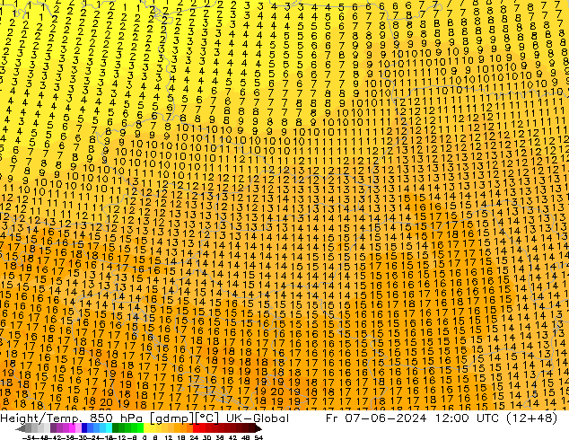 Height/Temp. 850 hPa UK-Global Fr 07.06.2024 12 UTC