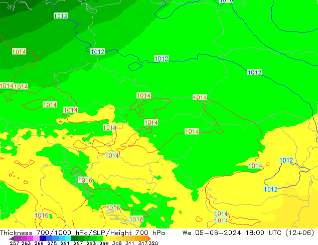 Thck 700-1000 hPa UK-Global mer 05.06.2024 18 UTC