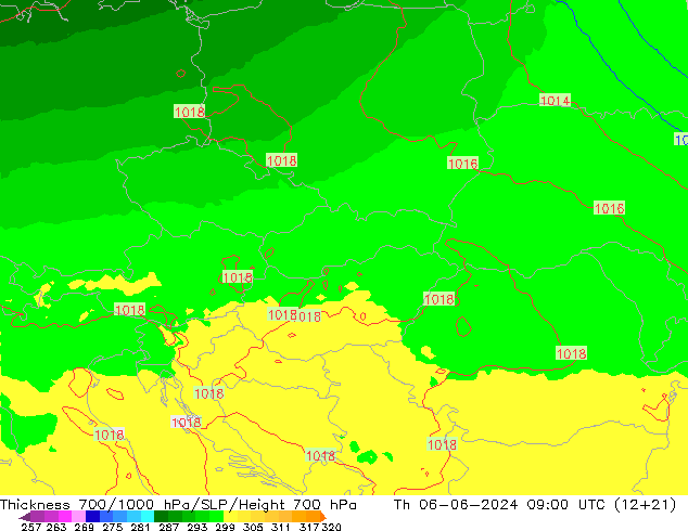 700-1000 hPa Kalınlığı UK-Global Per 06.06.2024 09 UTC