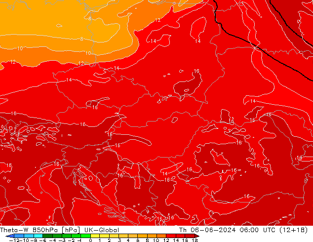 Theta-W 850hPa UK-Global jue 06.06.2024 06 UTC