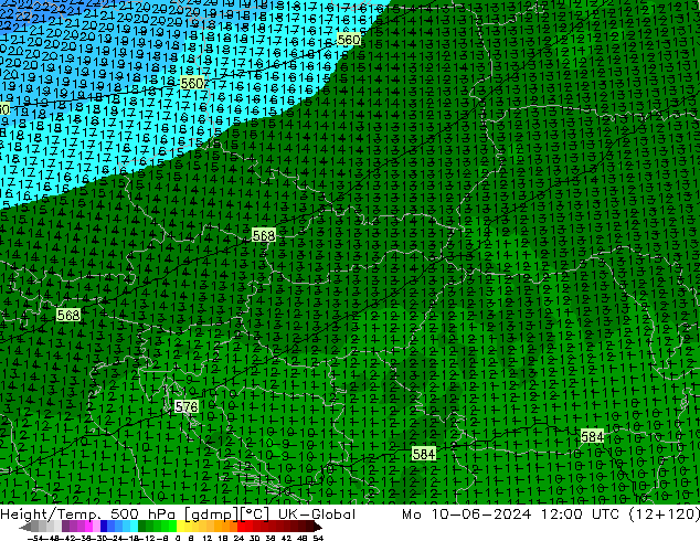 Height/Temp. 500 hPa UK-Global pon. 10.06.2024 12 UTC