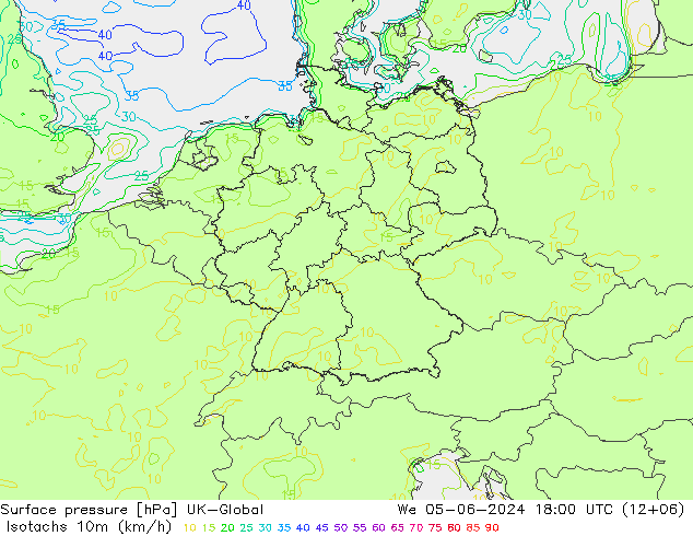 Isotachen (km/h) UK-Global Mi 05.06.2024 18 UTC