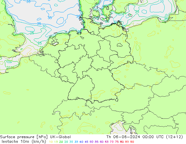 Isotachen (km/h) UK-Global do 06.06.2024 00 UTC