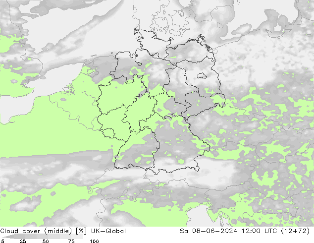 Bewolking (Middelb.) UK-Global za 08.06.2024 12 UTC