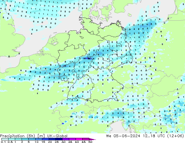 Precipitation (6h) UK-Global We 05.06.2024 18 UTC