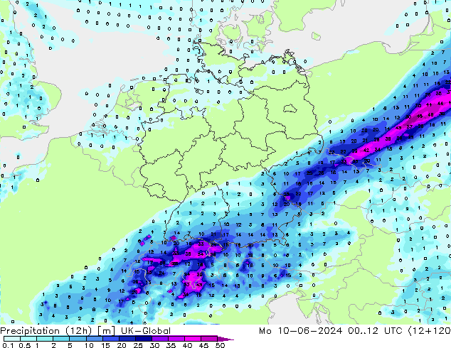 Precipitation (12h) UK-Global Po 10.06.2024 12 UTC